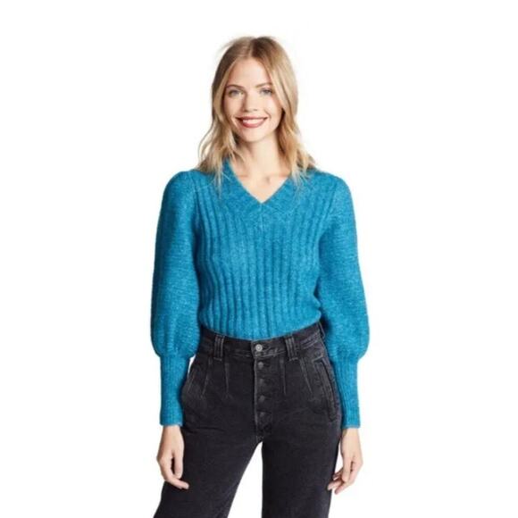 Rebecca Taylor Teal Lofty Alpaca Puff Sleeve Sweater Sz M - Picture 2 of 7